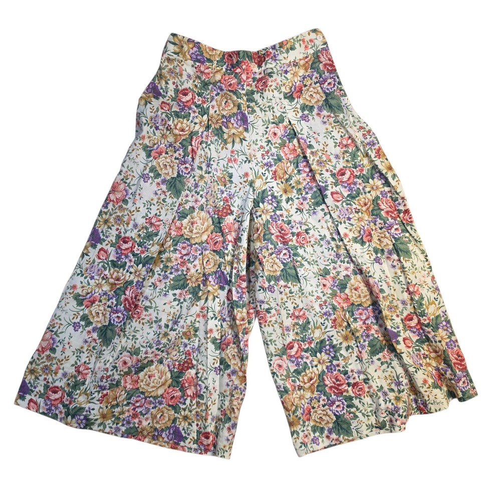 Vtg Jodi Michaels Floral Culottes High Waist Wide Leg Cropped Pants Size 6 26" S